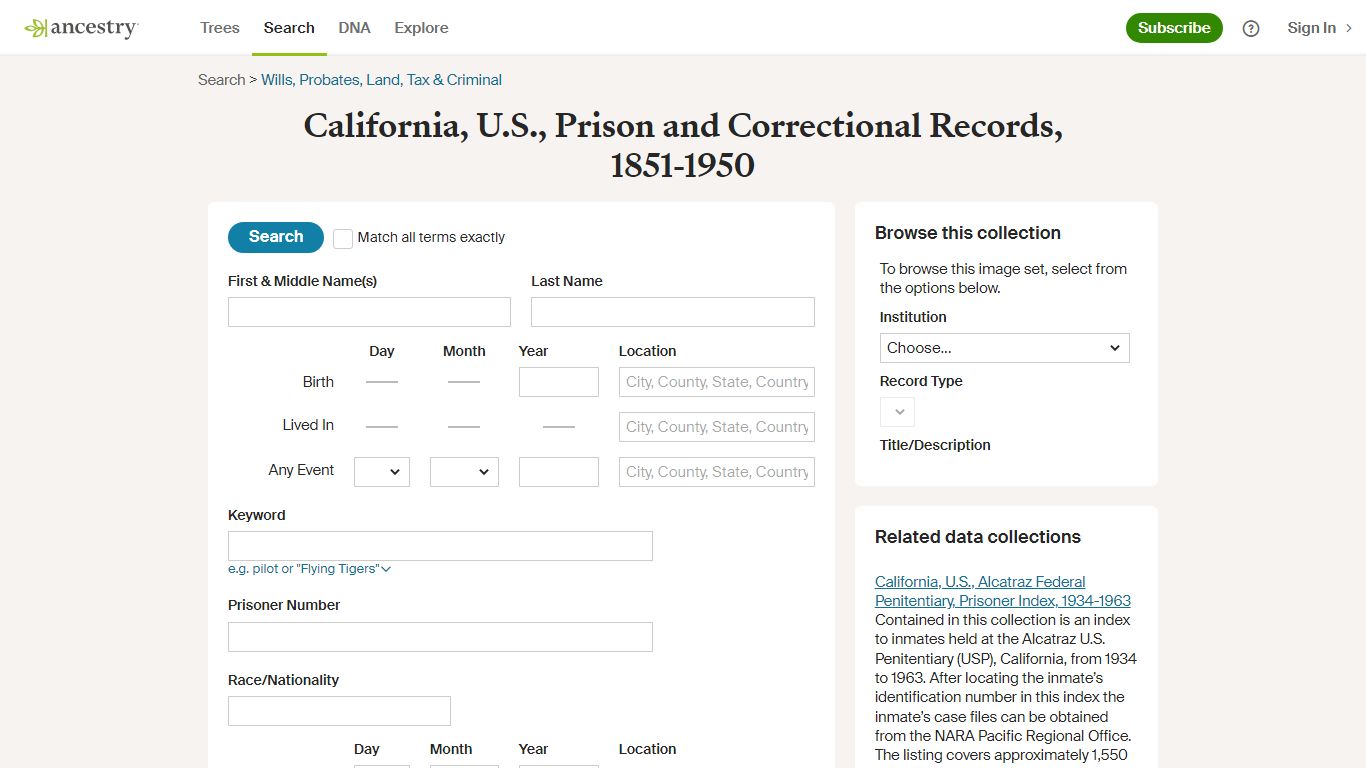 California, U.S., Prison and Correctional Records, 1851-1950 - Ancestry.com